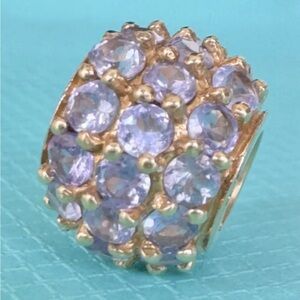 10K Yellow Gold Lolite Ball Tanzanite Encrusted Round Slide Bead Charm/Pendant